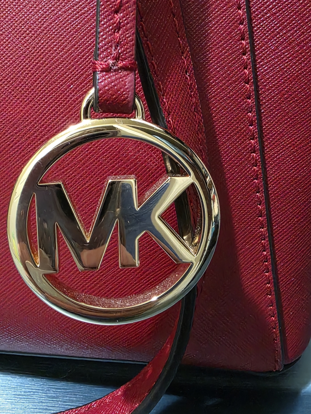 Michael Kors Cherry Red Saffiano Leather Tote with MK Charm - Picture 2 of 14